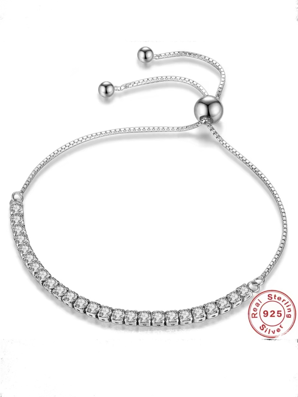 Swarovski Elements 925 Sterling Silver Round Adjustable Slider Bracelet NEW